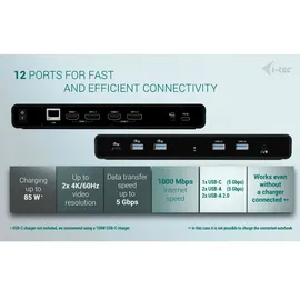 iTEC i-tec Universal Dual 4K Display Dock - 2x HDMI, 2x DP, 4x USB-A, 1x USB-C, 1x LAN, 85W PD (Netzteil nicht im Lieferumfang)