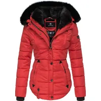 MARIKOO Damen Designer Steppjacke Winter Jacke mit edler Kunstpelz Kapuze Lotusblüte