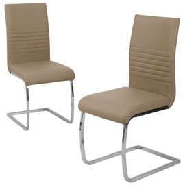 Svita LUCY 2er Set Esszimmerstühle Polsterstuhl Schwingstuhl Stühle Kunstleder Taupe