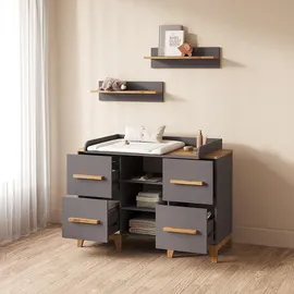 livinity® WICKELKOMMODE Mailo Grau/Artisan XL mit 4 Schubladen