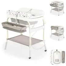 Cangaroo Babybadewanne Wickeltisch 2 in 1 Garda Thermometer Räder Wickelauflage grau