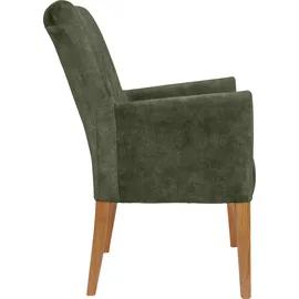 Home Affaire Armlehnstuhl »King«, Samtvelours, Esszimmerstuhl, Beingestell Massivholz Eiche oder Buche wengefarben grün