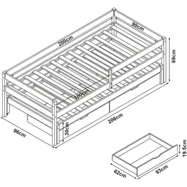 [en.casa] Doppel-Kinderbett Sonkajärvi 90x200cm Kiefernholz Natur
