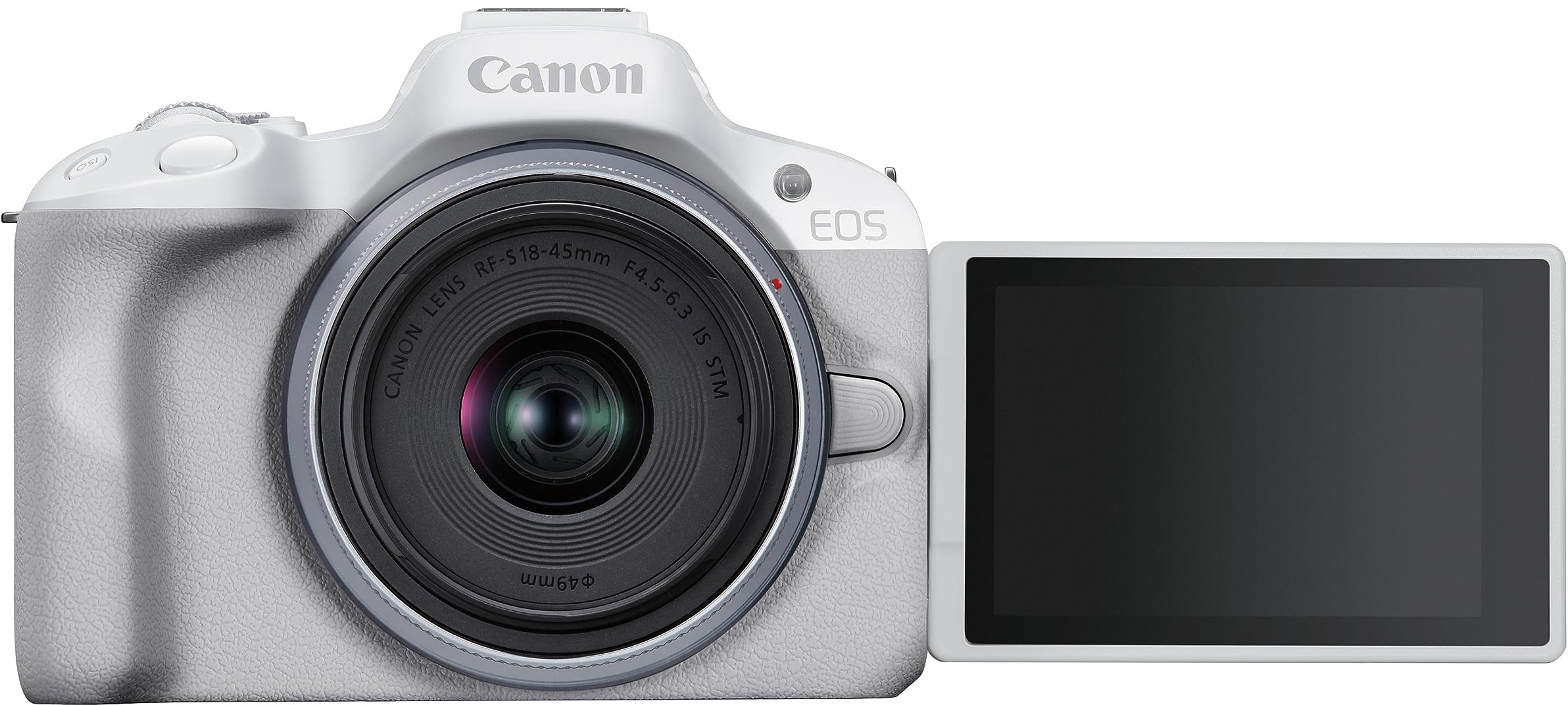 Canon EOS R50 Systemkamera + RF-S 18-45 is STM Objektiv - Spiegellose Kamera (Digitalkamera mit Autofokus und Motiverkennung für Augen Tiere Fahrzeuge, 4k Videokamera, 15 Bilder pro Sekunde) weiß