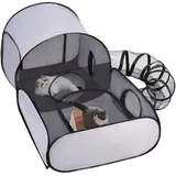 Tragbares Haustiergehege, Katzen Spielgehege Hundeauslauf Katzenhaus Zelt Klappbares Gehege Mit Spielzeugtunnel, Trainingszubehör für Hunde & Kleintiere Indoor, Camping& Reisen (Grau-S)