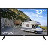 32 Zoll HD TV JTCT32H39321 mit **12-Volt-/230-Volt-Anschluss** und Triple Tuner (DVB-C/-S2/-T2) für Camping und Home inkl. Kfz-Adapter - Schwarz