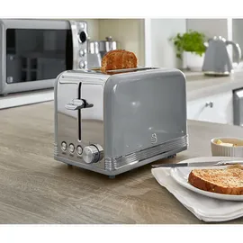 Swan ST19010GRNEU Retro Toaster Breite Schlitze 2 Scheiben 3 Funktionen 6 Stufen Toasting, Vintage Grau,