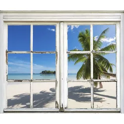 Wandsticker QUEENCE "Sandstrand", blau, T:0,1cm, Wandtattoos, Wandsticker, Wandbild, selbstklebend, 3D, Fenster