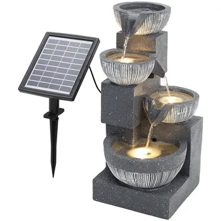 BTGGG Solarbrunnen für Draussen, 4-Stufiger Springbrunnen Solar mit LED Beleuchtung, Solar Springbrunnen für Außen, Gartenbrunnen Zimmerbrunnen Wasserspiel Solar für Garten, Terrasse, Balkon Deko
