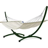 Potenza Outdoor Hängematte mit Gestell für 2 Personen I Stabhängematte XXL 220x160, 200kg I Hängemattengestell 220kg Wetterfest (Ecru, Gestell Grün)
