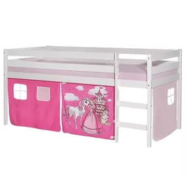 Idimex Hochbett Erik 90 x 200 cm Kiefer massiv weiß rosa