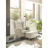 ed exciting design "Oskar", beige, B:78cm H:102cm T:98cm, 92% Polyester, 8% Nylon, Sessel, Ohrensessel, mit Massivholzfüßen