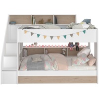 Kindermöbel 24 Etagenbett Bibop 1 Parisot 90*200 mit Bettschubkasten + Regalfächer + Lattenrostplatten Weiß