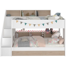 Kindermöbel 24 Etagenbett Bibop 1 Parisot 90*200 mit Bettschubkasten + Regalfächer + Lattenrostplatten Weiß