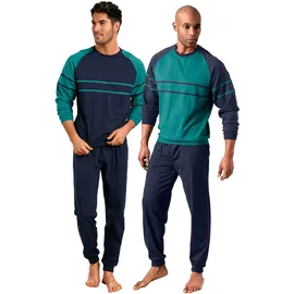 LE JOGGER Pyjama »Schlafanzug für Herren im Doppelpack« Packung, 2 Stück, 4 tlg. in langer Form mit aufgesetzten Streifen, Gr. 44/46 (S), grün, marine, , 620727-44
