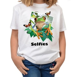 Tini - Shirts Print-Shirt Frosch Motiv Kindershirt Lustiger Frosch - buntes Frosch Foto : Selfie Frosch weiß L = 146-152
