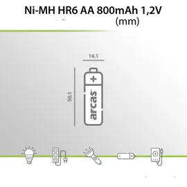 Arcas Akkus Ni-MH AA 2er Blister 800mAh 1,2V HR6 wiederaufladbar