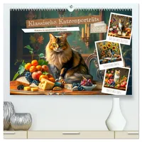 Calvendo Klassische Katzenporträts - Katzen in opulenten Stillleben (hochwertiger Premium Wandkalender 2026 DIN A2 quer), Kunstdruck in Hochglanz