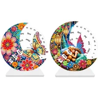 CXINLky DIY Diamond Art Painting Kalender Tisch Deko,Diamant Art Drehbare Kalenderornamente Aus Acrylic, Drehbarer Desktop Kalender Ornaments Geschenke Für Zuhause Dekoration-2 Stuck-A