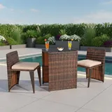 MuCoLa 3er Set Sitzhocker Tisch Aus Poly Rattan In Braun Sitzgarnitur