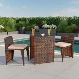 MuCoLa 3er Set Sitzhocker Tisch Aus Poly Rattan In Braun Sitzgarnitur