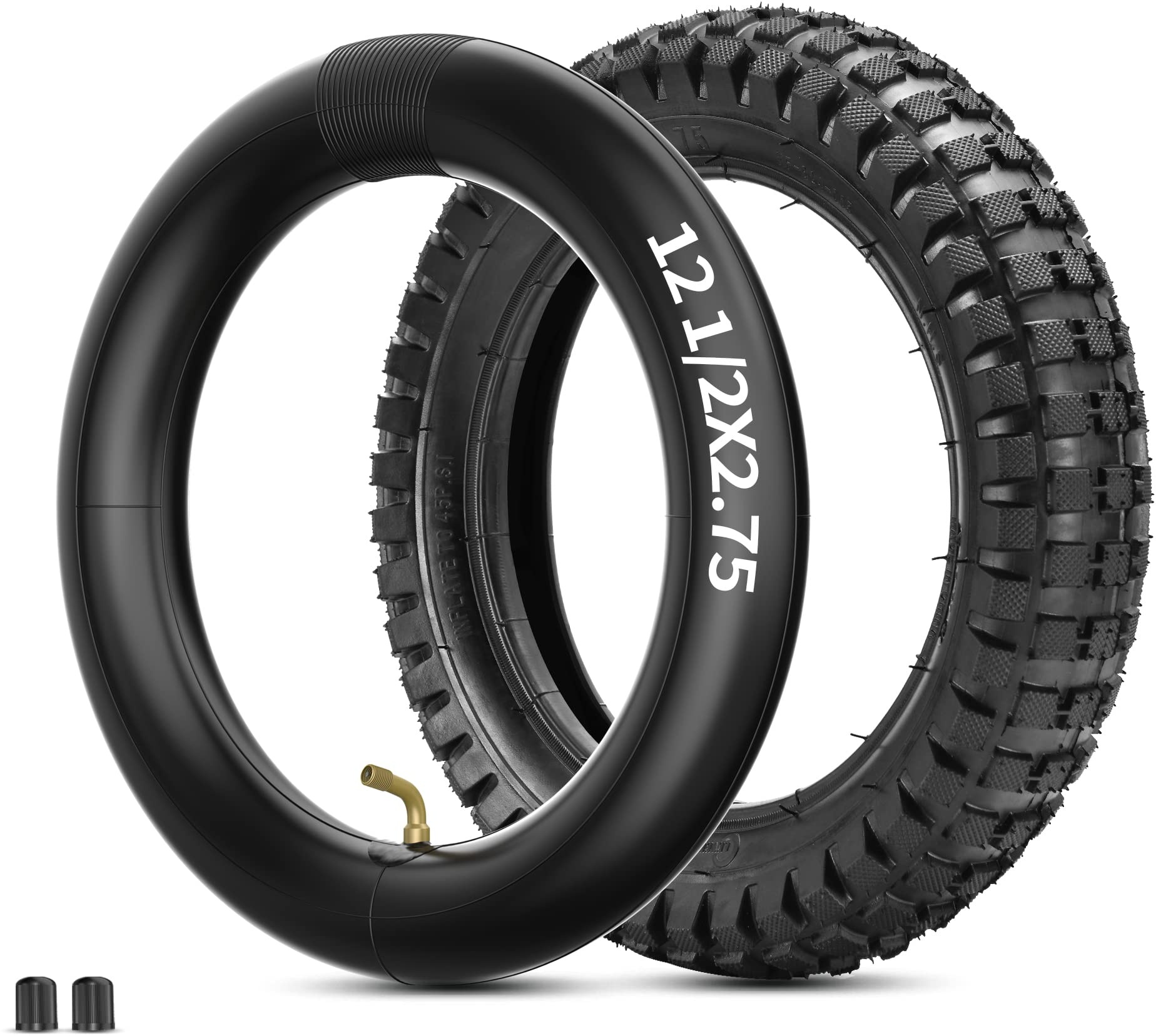 RUTU 12.5 x 2.75 Inner Tube and Bike Tyre Kit - Compatible with Scooter, Kids Dirt Bikes, Pocket Bikes 12 1/2 x 2 3/4 - Durable Rubber High Air Retention - Angled Copper Air Valve