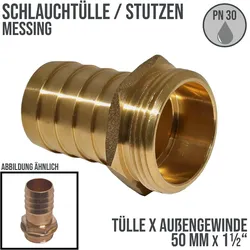 50 mm x 1 1/2 Zoll Zoll Schlauch Tülle Stutzen Außengewinde AG Nippel Messing F..."