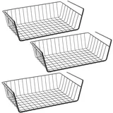RICOO 3 x Einhängekorb Schrank KR001Bx3 Schrankkörbe Unterregal Hängekorb Regal Schrankkorb zum Einhängen Regaleinhängekorb Drahtkorb Gitterkorb Aufbewahrungskorb Metall Korb zum Aufhängen schwarz