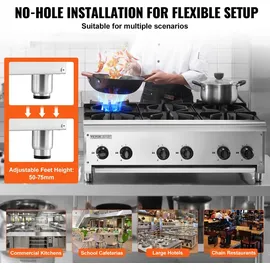 Vevor Kommerzieller Gasherd Gaskochherd mit 6 Gaskochfelder, Propan / Erdgas-Kochherd Edelstahl-Gaskochplatte, kommerzielles Kochgerät 915 x 775 x 335 mm für Restaurants Hotel Café 42 kW