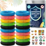 Mückenschutz Armband Mückenarmband Set - 20 Stück Anti Mücken Armband mit 60 Mückenpflaster für Kinder Erwachsene, Camping Zubehör Gadgets Outdoor Mückenabwehr Armband, Urlaub Must Haves Mückenschutz