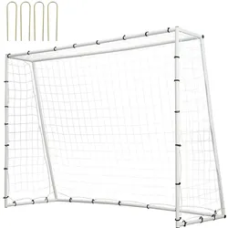 VEVOR Fußball Rebound Netze Tragbares Prellwand Fußball 242 x 92 x 184 cm, Rebounder Fußball Rückprallnetz Eisenrohr & PE-Netz Kinder & Jugendliche Verstellbar Fußballtor Rebounder Kicker Weiß