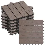 Woltu WPC Terrassenfliesen Holzoptik Terrassendielen Fliese in Bodenbelag mit klicksystem, für Terrasse und Balkon 30x30 cm im Set Braun (11 Stück / 1 m2)