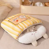 PETCUTE Hundebett Katzenhöhle,Weich Kuscheliges Warm Katzenbett Katzenschlafsack mit Rutschfester Unterseite,Waschbar Haustierbet,Gemütliches Zelt für Katzen Kleine Hunde und Welpen,Gelb,XL
