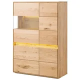 MASSIVMOEBEL24.DE Highboard Wildeiche inkl. LED 103x43,5x152 natur geölt CARDIFF #121 | 2 Jahre Gewährleistung | mind. 14 Tage Rückgaberecht - Beige