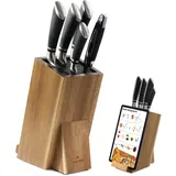 Navaris Messerblock mit Smartphone- und Tablethalter - Messerblock ohne Messer - Multifunktionaler Küchenmesser Block aus langlebigem Akazienholz - Waschbare Borsten