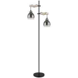 Stehlampe Stehleuchte Wohnzimmerlampe 2 flammig höhenverstellbar Rauchglas Holz