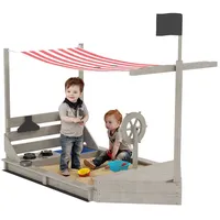 Outsunny Sandkasten mit Abdeckung Schiff Design Grau