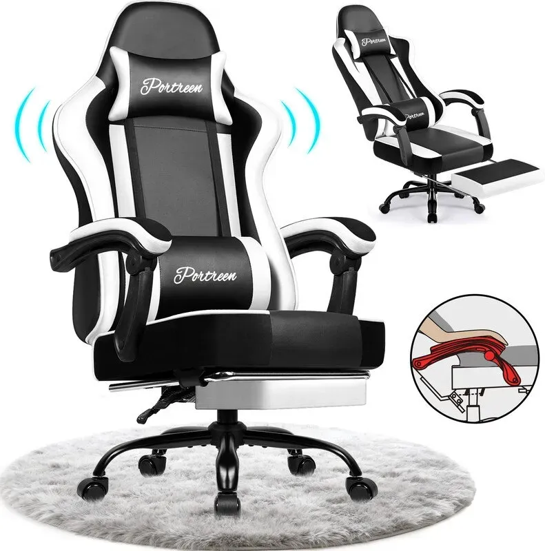 GTIMEX Gaming-Stuhl, ergonomischer Bürostuhl mit ausziehbarer Fußstütze, Gaming-Stuhl mit Kopfstütze und Lendenwirbelstütze, gepolsterter Gaming-Sessel 150 kg, höhenverstellbarer Gaming-Stuhl
