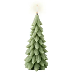 Lumineo LED Kerze mit Timer 8x19cm Wachs in Tannenbaum Form - Echtwachskerze flackernde Flamme Adventskerze batteriebetrieben Weihnachtskerze Grün Warmweiß