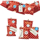 Frau WUNDERVoll® DIY Adventskalender zum Befüllen Bescherung 13x16,5cm rot Punkt Ziffern blau