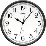 Funkwanduhr AMS, grau (anthrazit), Wanduhren, Ø 37cm, Quarzuhr, Wanduhr, Wohnzimmer, Esszimmer, Küche, Arbeitszimmer, Büro