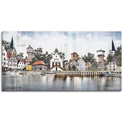 Leinwandbild ARTLAND "Lingen Ems Skyline Collage", blau (farbe bild(er): blau), B:100cm H:50cm T:1,8cm, Canvas, Leinwand, Bilder, auf Keilrahmen gespannt