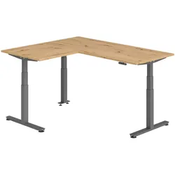 bümö Eckschreibtisch elektrisch höhenverstellbar L-Form: 180 x 160 cm in Asteiche, Gestell graphit - Stehschreibtisch mit Memory-Steuerung,