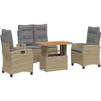 VidaXL 4-tlg. Garten-Essgruppe mit Kissen Beige Poly Rattan