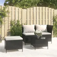 Ankonbej 3-tlg. Garten-Lounge-Set mit Kissen Schwarz Poly Rattan
