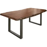 MASSIVMOEBEL24.DE Baumtisch Akazie 180x90x77 natur lackiert / U-Beine silber
