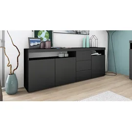 borchardt Möbel Sideboard BORCHARDT MÖBEL "Kapstadt", schwarz (schwarz matt), B:200cm H:72cm, Sideboards, Sideboard, Breite 200 cm mit 3 Schubkästen