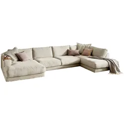 KAWOLA Sofa MADELINE Wohnlandschaft U-Form Cord cremeweiß Longchair links