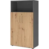 bümö flexi Aktenschrank abschließbar mit Flügeltüren & 1 Regalfach in Graphit/Asteiche, Büroschrank mit werkzeuglosem Schnellmontage-Klicksysten in