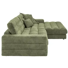 KAWOLA Ecksofa Lana Cord Recamiere rechts olivgrün